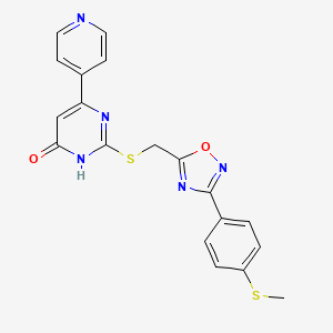 molecular formula C19H15N5O2S2 B2789787 2-[({3-[4-(Methylsulfanyl)phenyl]-1,2,4-oxadiazol-5-yl}methyl)sulfanyl]-6-(4-pyridyl)-4-pyrimidinol CAS No. 1226459-25-1