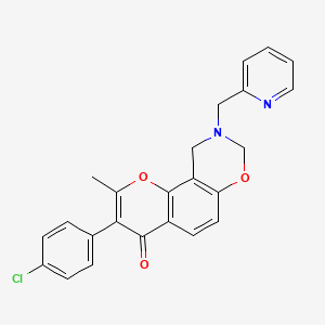 molecular formula C24H19ClN2O3 B2789788 3-(4-chlorophenyl)-2-methyl-9-(pyridin-2-ylmethyl)-9,10-dihydrochromeno[8,7-e][1,3]oxazin-4(8H)-one CAS No. 929856-82-6