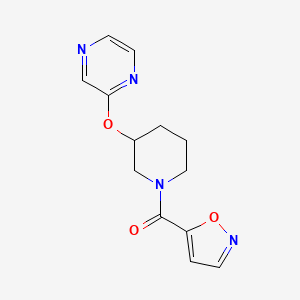 molecular formula C13H14N4O3 B2789808 Isoxazol-5-yl(3-(pyrazin-2-yloxy)piperidin-1-yl)methanone CAS No. 2034251-62-0