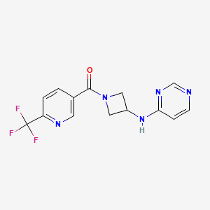 molecular formula C14H12F3N5O B2789814 N-{1-[6-(trifluoromethyl)pyridine-3-carbonyl]azetidin-3-yl}pyrimidin-4-amine CAS No. 2097917-43-4