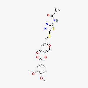 molecular formula C21H19N3O7S2 B2789834 6-(((5-(cyclopropanecarboxamido)-1,3,4-thiadiazol-2-yl)thio)methyl)-4-oxo-4H-pyran-3-yl 3,4-dimethoxybenzoate CAS No. 877650-97-0