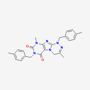 molecular formula C25H26N6O2 B2789840 1,7-Bis[(4-methylphenyl)methyl]-3,9-dimethyl-5,7,9-trihydro-4H-1,2,4-triazino[4,3-h]purine-6,8-dione CAS No. 898443-22-6