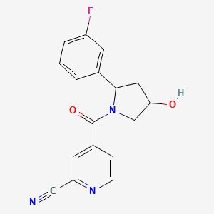 molecular formula C17H14FN3O2 B2789843 4-[2-(3-Fluorophenyl)-4-hydroxypyrrolidine-1-carbonyl]pyridine-2-carbonitrile CAS No. 2109349-23-5