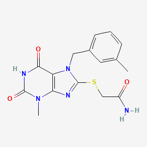 molecular formula C16H17N5O3S B2789844 2-((3-methyl-7-(3-methylbenzyl)-2,6-dioxo-2,3,6,7-tetrahydro-1H-purin-8-yl)thio)acetamide CAS No. 303973-52-6