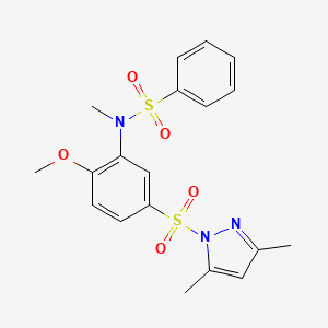 molecular formula C19H21N3O5S2 B2789857 N-[5-(3,5-dimethylpyrazol-1-yl)sulfonyl-2-methoxyphenyl]-N-methylbenzenesulfonamide CAS No. 957319-98-1