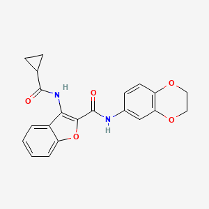 molecular formula C21H18N2O5 B2789862 3-(cyclopropanecarboxamido)-N-(2,3-dihydrobenzo[b][1,4]dioxin-6-yl)benzofuran-2-carboxamide CAS No. 872613-17-7