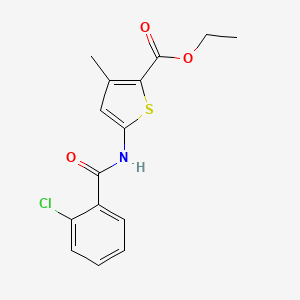 molecular formula C15H14ClNO3S B2789863 Ethyl 5-(2-chlorobenzamido)-3-methylthiophene-2-carboxylate CAS No. 477567-33-2