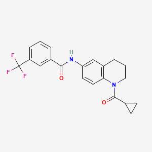 molecular formula C21H19F3N2O2 B2789884 N-[1-(cyclopropanecarbonyl)-3,4-dihydro-2H-quinolin-6-yl]-3-(trifluoromethyl)benzamide CAS No. 946367-23-3