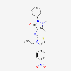 molecular formula C23H21N5O3S B2789898 (Z)-4-((3-allyl-4-(4-nitrophenyl)thiazol-2(3H)-ylidene)amino)-1,5-dimethyl-2-phenyl-1H-pyrazol-3(2H)-one CAS No. 298206-52-7