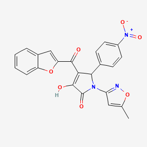 molecular formula C23H15N3O7 B2789916 4-(benzofuran-2-carbonyl)-3-hydroxy-1-(5-methylisoxazol-3-yl)-5-(4-nitrophenyl)-1H-pyrrol-2(5H)-one CAS No. 618877-31-9