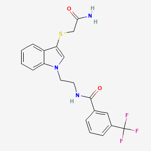 molecular formula C20H18F3N3O2S B2789918 N-[2-[3-(2-amino-2-oxoethyl)sulfanylindol-1-yl]ethyl]-3-(trifluoromethyl)benzamide CAS No. 851714-93-7