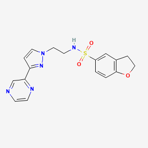 molecular formula C17H17N5O3S B2789972 N-(2-(3-(pyrazin-2-yl)-1H-pyrazol-1-yl)ethyl)-2,3-dihydrobenzofuran-5-sulfonamide CAS No. 2034505-47-8