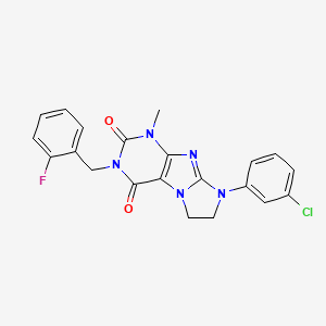 molecular formula C21H17ClFN5O2 B2789979 6-(3-Chlorophenyl)-2-[(2-fluorophenyl)methyl]-4-methyl-7,8-dihydropurino[7,8-a]imidazole-1,3-dione CAS No. 893980-00-2