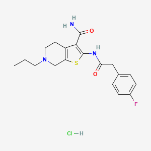 molecular formula C19H23ClFN3O2S B2789980 2-(2-(4-Fluorophenyl)acetamido)-6-propyl-4,5,6,7-tetrahydrothieno[2,3-c]pyridine-3-carboxamide hydrochloride CAS No. 1177863-96-5