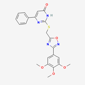 molecular formula C22H20N4O5S B2789993 6-Phenyl-2-({[3-(3,4,5-trimethoxyphenyl)-1,2,4-oxadiazol-5-yl]methyl}sulfanyl)-4-pyrimidinol CAS No. 946235-86-5