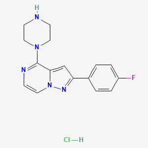 molecular formula C16H17ClFN5 B2789998 2-(4-Fluorophenyl)-4-piperazin-1-ylpyrazolo[1,5-a]pyrazine hydrochloride CAS No. 2059471-60-0