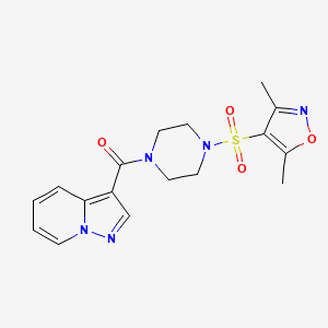 molecular formula C17H19N5O4S B2790007 (4-((3,5-Dimethylisoxazol-4-yl)sulfonyl)piperazin-1-yl)(pyrazolo[1,5-a]pyridin-3-yl)methanone CAS No. 1396681-10-9