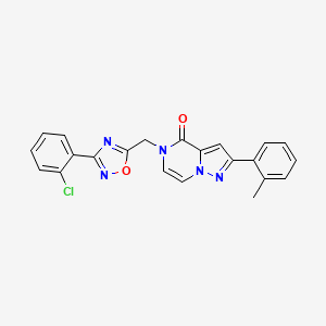 molecular formula C22H16ClN5O2 B2790013 5-((3-(2-chlorophenyl)-1,2,4-oxadiazol-5-yl)methyl)-2-(o-tolyl)pyrazolo[1,5-a]pyrazin-4(5H)-one CAS No. 1206986-33-5