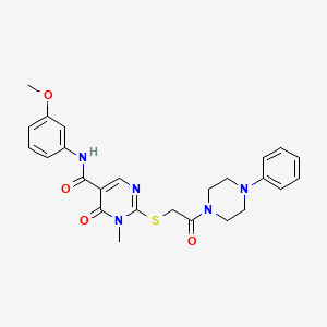 molecular formula C25H27N5O4S B2790021 N-(3-methoxyphenyl)-1-methyl-6-oxo-2-((2-oxo-2-(4-phenylpiperazin-1-yl)ethyl)thio)-1,6-dihydropyrimidine-5-carboxamide CAS No. 887456-17-9