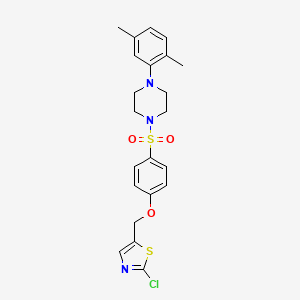molecular formula C22H24ClN3O3S2 B2790033 (2-Chloro-1,3-thiazol-5-yl)methyl 4-{[4-(2,5-dimethylphenyl)piperazino]sulfonyl}phenyl ether CAS No. 860784-39-0
