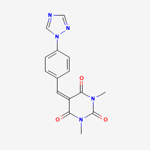 molecular formula C15H13N5O3 B2790044 1,3-dimethyl-5-{[4-(1H-1,2,4-triazol-1-yl)phenyl]methylene}-2,4,6(1H,3H,5H)-pyrimidinetrione CAS No. 439107-33-2