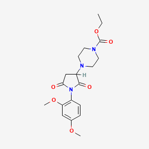 molecular formula C19H25N3O6 B2790052 Ethyl 4-[1-(2,4-dimethoxyphenyl)-2,5-dioxoazolidin-3-yl]piperazinecarboxylate CAS No. 857494-13-4