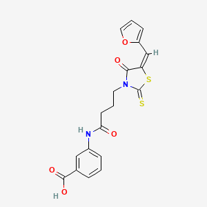 molecular formula C19H16N2O5S2 B2790072 (E)-3-(4-(5-(furan-2-ylmethylene)-4-oxo-2-thioxothiazolidin-3-yl)butanamido)benzoic acid CAS No. 637319-33-6