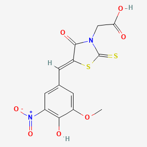 molecular formula C13H10N2O7S2 B2790076 2-[(5Z)-5-[(4-hydroxy-3-methoxy-5-nitrophenyl)methylidene]-4-oxo-2-sulfanylidene-1,3-thiazolidin-3-yl]acetic acid CAS No. 313646-95-6