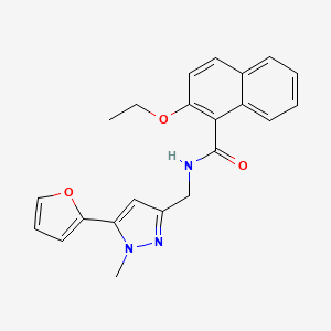 molecular formula C22H21N3O3 B2790086 2-ethoxy-N-((5-(furan-2-yl)-1-methyl-1H-pyrazol-3-yl)methyl)-1-naphthamide CAS No. 1421442-16-1