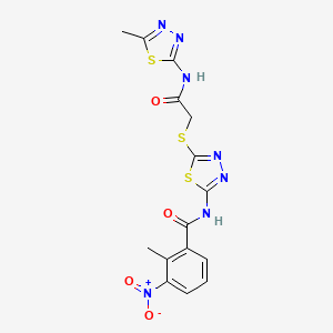 2-methyl-N-[5-[2-[(5-methyl-1,3,4-thiadiazol-2-yl)amino]-2-oxoethyl]sulfanyl-1,3,4-thiadiazol-2-yl]-3-nitrobenzamide