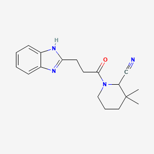 molecular formula C18H22N4O B2790116 1-[3-(1H-Benzimidazol-2-yl)propanoyl]-3,3-dimethylpiperidine-2-carbonitrile CAS No. 2196446-69-0