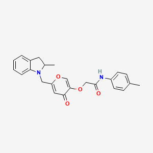 2-((6-((2-methylindolin-1-yl)methyl)-4-oxo-4H-pyran-3-yl)oxy)-N-(p-tolyl)acetamide