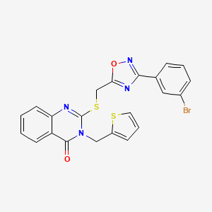 molecular formula C22H15BrN4O2S2 B2790145 2-(((3-(3-bromophenyl)-1,2,4-oxadiazol-5-yl)methyl)thio)-3-(thiophen-2-ylmethyl)quinazolin-4(3H)-one CAS No. 2034278-57-2