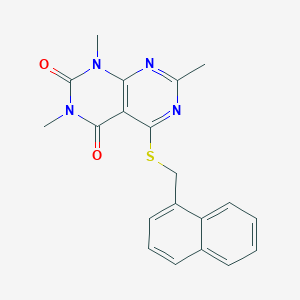 molecular formula C20H18N4O2S B2790152 1,3,7-trimethyl-5-((naphthalen-1-ylmethyl)thio)pyrimido[4,5-d]pyrimidine-2,4(1H,3H)-dione CAS No. 852168-82-2