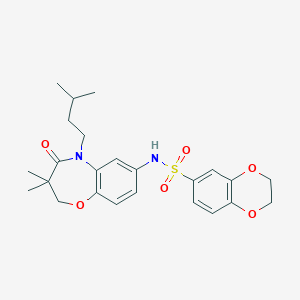 molecular formula C24H30N2O6S B2790153 N-(5-isopentyl-3,3-dimethyl-4-oxo-2,3,4,5-tetrahydrobenzo[b][1,4]oxazepin-7-yl)-2,3-dihydrobenzo[b][1,4]dioxine-6-sulfonamide CAS No. 922058-74-0