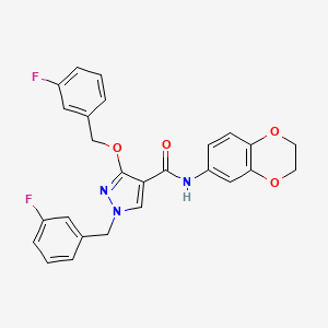 molecular formula C26H21F2N3O4 B2790165 N-(2,3-dihydrobenzo[b][1,4]dioxin-6-yl)-1-(3-fluorobenzyl)-3-((3-fluorobenzyl)oxy)-1H-pyrazole-4-carboxamide CAS No. 1014067-99-2