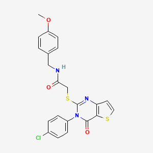 molecular formula C22H18ClN3O3S2 B2790175 2-{[3-(4-chlorophenyl)-4-oxo-3,4-dihydrothieno[3,2-d]pyrimidin-2-yl]sulfanyl}-N-(4-methoxybenzyl)acetamide CAS No. 1260990-85-9