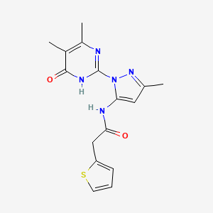 molecular formula C16H17N5O2S B2790193 N-(1-(4,5-dimethyl-6-oxo-1,6-dihydropyrimidin-2-yl)-3-methyl-1H-pyrazol-5-yl)-2-(thiophen-2-yl)acetamide CAS No. 1004680-75-4