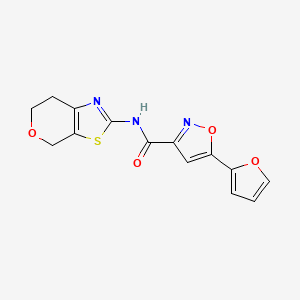 molecular formula C14H11N3O4S B2790204 N-(6,7-dihydro-4H-pyrano[4,3-d]thiazol-2-yl)-5-(furan-2-yl)isoxazole-3-carboxamide CAS No. 1396635-03-2
