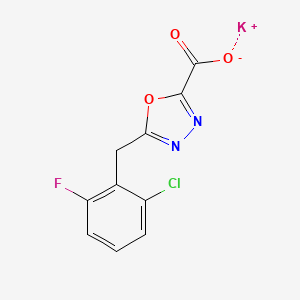 molecular formula C10H5ClFKN2O3 B2790238 Potassium 5-[(2-chloro-6-fluorophenyl)methyl]-1,3,4-oxadiazole-2-carboxylate CAS No. 2219407-35-7