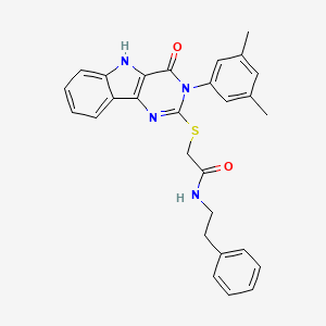 molecular formula C28H26N4O2S B2790268 2-((3-(3,5-dimethylphenyl)-4-oxo-4,5-dihydro-3H-pyrimido[5,4-b]indol-2-yl)thio)-N-phenethylacetamide CAS No. 536705-80-3