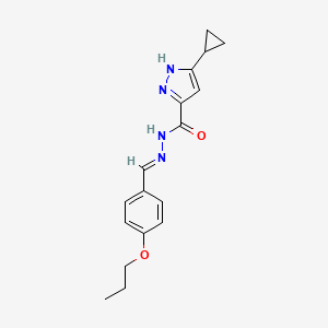 molecular formula C17H20N4O2 B2790301 (E)-3-cyclopropyl-N'-(4-propoxybenzylidene)-1H-pyrazole-5-carbohydrazide CAS No. 1285520-87-7