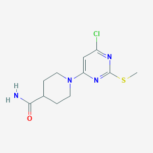 molecular formula C11H15ClN4OS B2790302 1-(6-Chloro-2-(methylsulfanyl)-4-pyrimidinyl)-4-piperidinecarboxamide CAS No. 339017-90-2