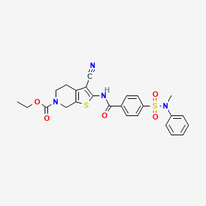 molecular formula C25H24N4O5S2 B2790303 ethyl 3-cyano-2-(4-(N-methyl-N-phenylsulfamoyl)benzamido)-4,5-dihydrothieno[2,3-c]pyridine-6(7H)-carboxylate CAS No. 681437-33-2