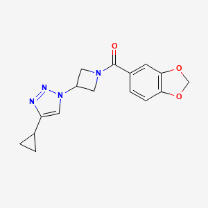 molecular formula C16H16N4O3 B2790316 benzo[d][1,3]dioxol-5-yl(3-(4-cyclopropyl-1H-1,2,3-triazol-1-yl)azetidin-1-yl)methanone CAS No. 2097919-37-2
