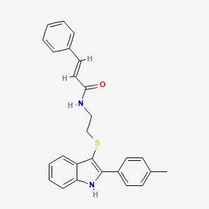 molecular formula C26H24N2OS B2790326 N-(2-((2-(p-tolyl)-1H-indol-3-yl)thio)ethyl)cinnamamide CAS No. 850917-09-8