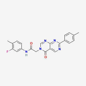 molecular formula C22H18FN5O2 B2790331 N-(3-fluoro-4-methylphenyl)-2-(4-oxo-7-(p-tolyl)pyrimido[4,5-d]pyrimidin-3(4H)-yl)acetamide CAS No. 1286717-56-3