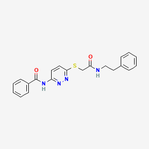 molecular formula C21H20N4O2S B2790334 N-(6-((2-oxo-2-(phenethylamino)ethyl)thio)pyridazin-3-yl)benzamide CAS No. 1021075-36-4