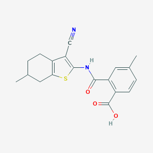 molecular formula C19H18N2O3S B279034 2-[(3-Cyano-6-methyl-4,5,6,7-tetrahydro-1-benzothiophen-2-yl)carbamoyl]-4-methylbenzoic acid 