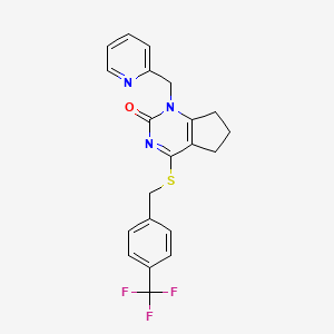 molecular formula C21H18F3N3OS B2790341 1-(pyridin-2-ylmethyl)-4-((4-(trifluoromethyl)benzyl)thio)-6,7-dihydro-1H-cyclopenta[d]pyrimidin-2(5H)-one CAS No. 900000-44-4